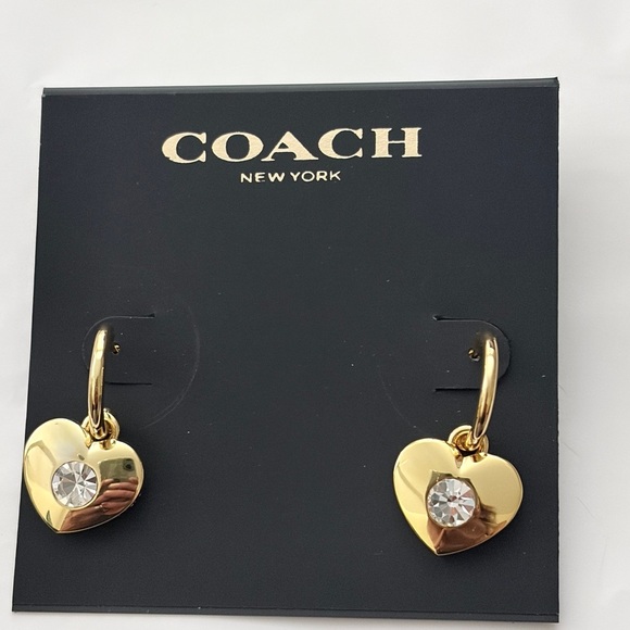 Coach Jewelry - Coach Earrings Gold toned Heart Huggiewith Sparkling Crystal